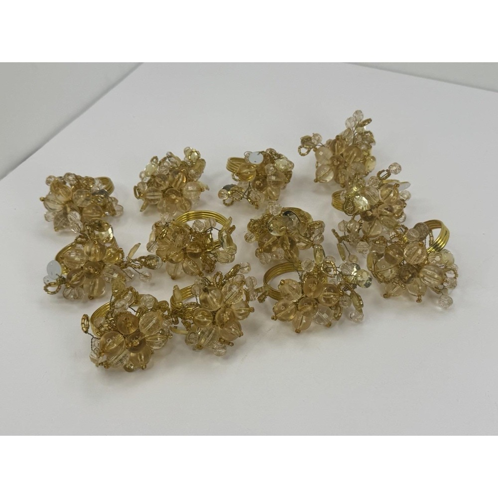 Beaded Gold Tone Metal Napkin Rings Set Of 12 Table Home Decor